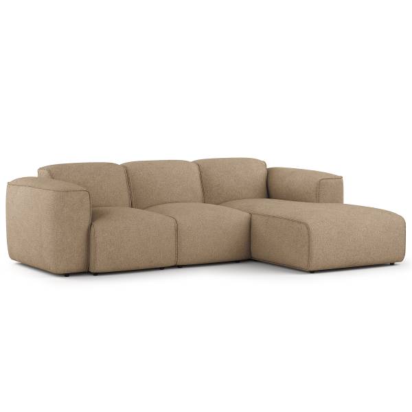 Ecksofa HUDSON 3-Sitzer mit Longchair Bouclé Stoff Helay: Beige - Breite: 251 cm - Longchair davorstehend rechts
