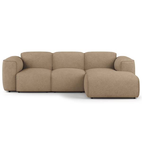 Ecksofa HUDSON 3-Sitzer mit Longchair Bouclé Stoff Helay: Beige - Breite: 251 cm - Longchair davorstehend rechts