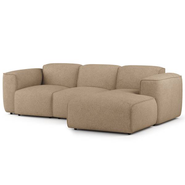 Ecksofa HUDSON 3-Sitzer mit Longchair Bouclé Stoff Helay: Beige - Breite: 251 cm - Longchair davorstehend rechts
