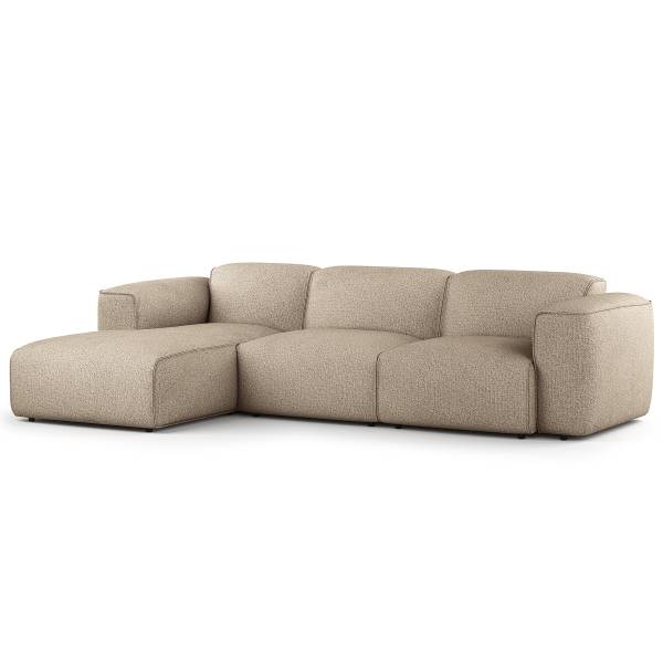 Ecksofa HUDSON 3-Sitzer mit Longchair Webstoff Amaris: Beige - Breite: 284 cm - Longchair davorstehend links