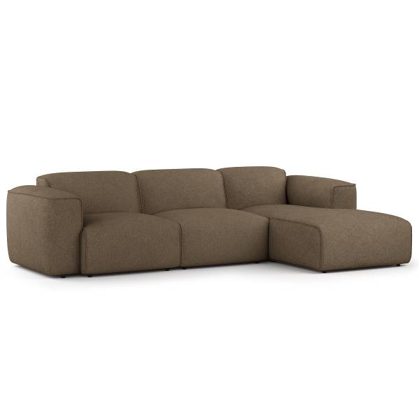 Ecksofa HUDSON 3-Sitzer mit Longchair Bouclé Stoff Helay: Olivbraun - Breite: 284 cm - Longchair davorstehend rechts