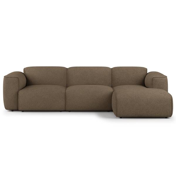 Ecksofa HUDSON 3-Sitzer mit Longchair Bouclé Stoff Helay: Olivbraun - Breite: 284 cm - Longchair davorstehend rechts