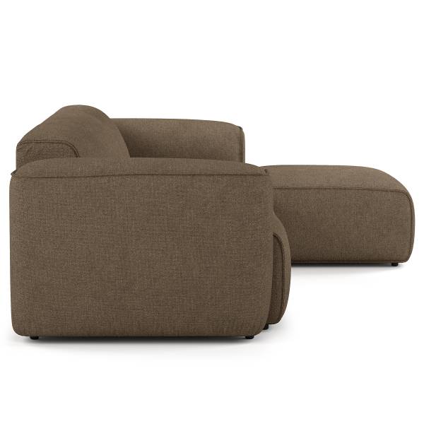 Ecksofa HUDSON 3-Sitzer mit Longchair Bouclé Stoff Helay: Olivbraun - Breite: 284 cm - Longchair davorstehend rechts