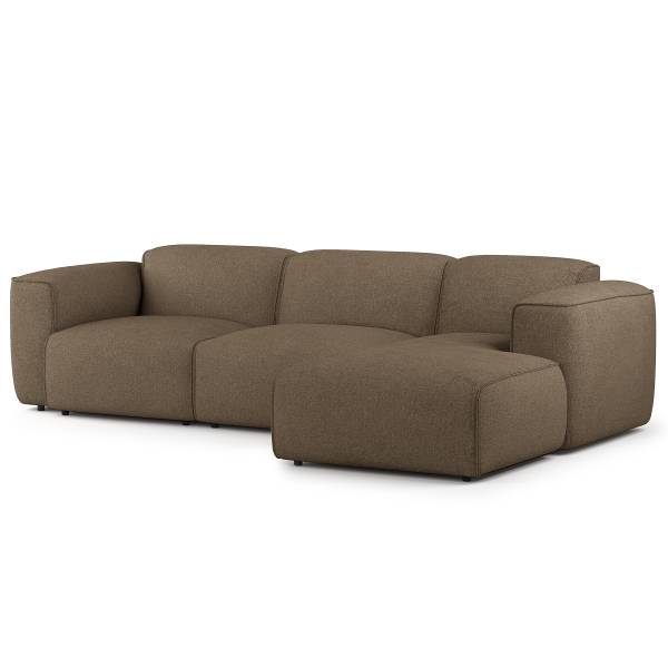 Ecksofa HUDSON 3-Sitzer mit Longchair Bouclé Stoff Helay: Olivbraun - Breite: 284 cm - Longchair davorstehend rechts