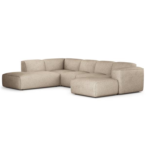Wohnlandschaft HUDSON Webstoff Amaris: Beige - Longchair davorstehend rechts / Ottomane links