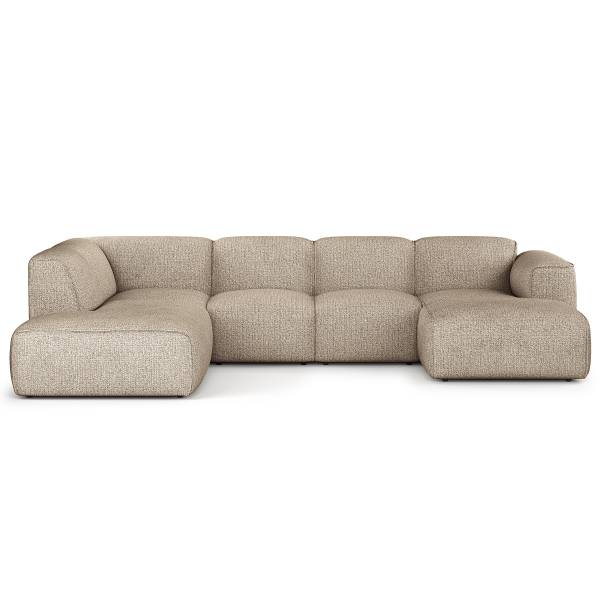 Wohnlandschaft HUDSON Webstoff Amaris: Beige - Longchair davorstehend rechts / Ottomane links