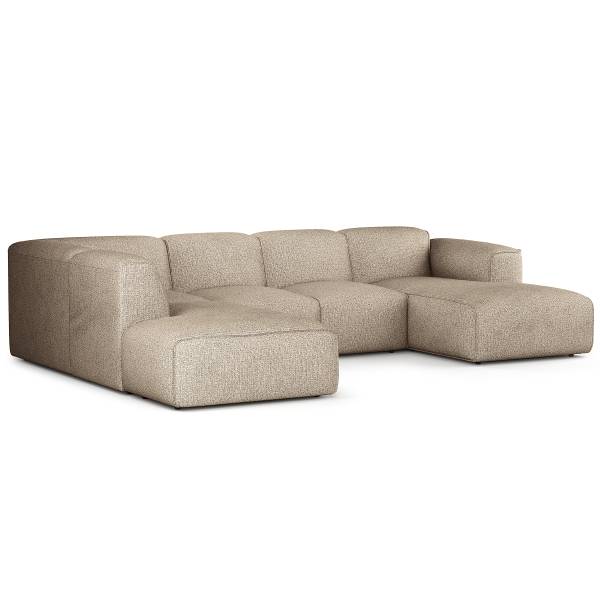 Wohnlandschaft HUDSON Webstoff Amaris: Beige - Longchair davorstehend rechts / Ottomane links