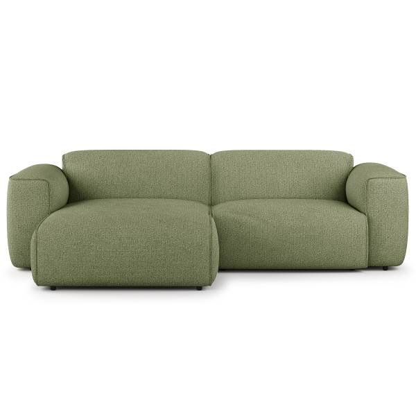Ecksofa HUDSON 1,5-Sitzer mit Longchair Webstoff Amaris: Grün - Longchair davorstehend links