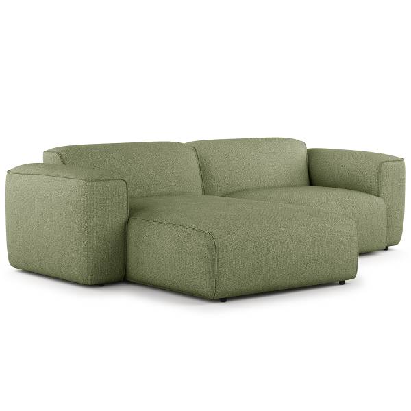 Ecksofa HUDSON 1,5-Sitzer mit Longchair Webstoff Amaris: Grün - Longchair davorstehend links