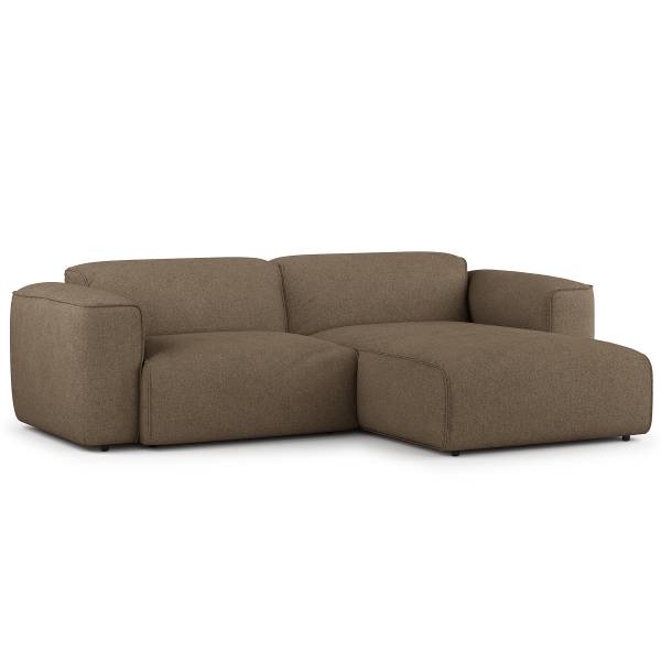 Ecksofa HUDSON 1,5-Sitzer mit Longchair Bouclé Stoff Helay: Olivbraun - Longchair davorstehend rechts