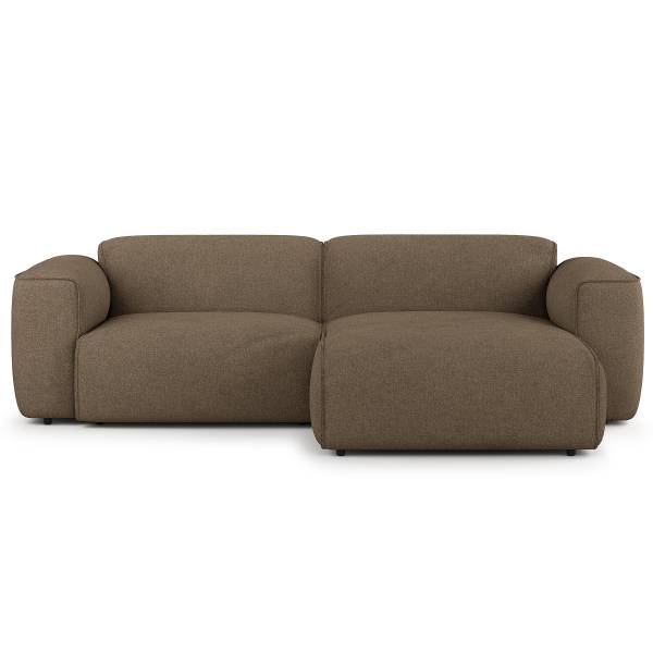 Ecksofa HUDSON 1,5-Sitzer mit Longchair Bouclé Stoff Helay: Olivbraun - Longchair davorstehend rechts