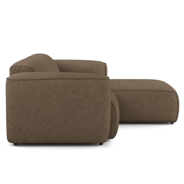 Ecksofa HUDSON 1,5-Sitzer mit Longchair Bouclé Stoff Helay: Olivbraun - Longchair davorstehend rechts