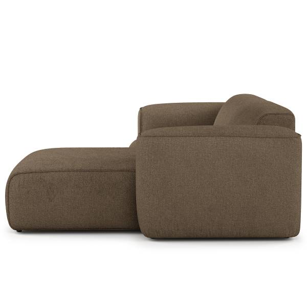 Ecksofa HUDSON 1,5-Sitzer mit Longchair Bouclé Stoff Helay: Olivbraun - Longchair davorstehend rechts