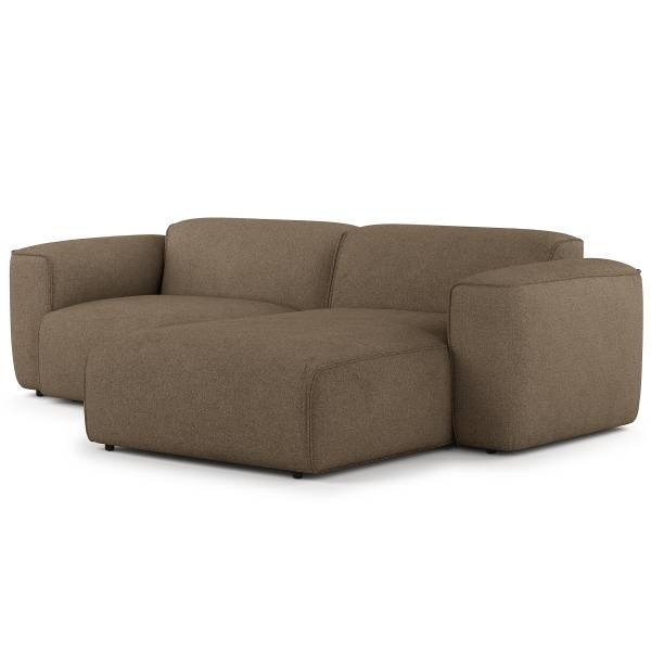 Ecksofa HUDSON 1,5-Sitzer mit Longchair Bouclé Stoff Helay: Olivbraun - Longchair davorstehend rechts