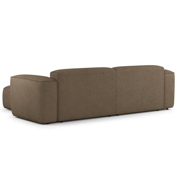 Ecksofa HUDSON 1,5-Sitzer mit Longchair Bouclé Stoff Helay: Olivbraun - Longchair davorstehend rechts