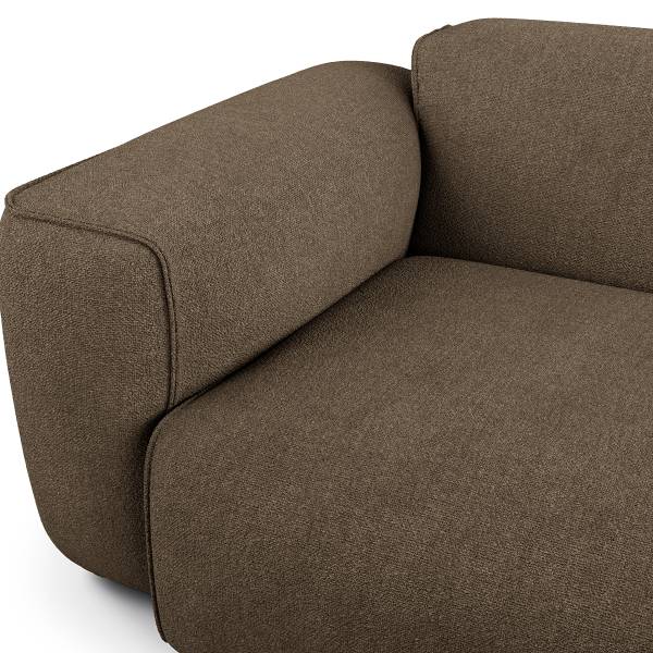 Ecksofa HUDSON 1,5-Sitzer mit Longchair Bouclé Stoff Helay: Olivbraun - Longchair davorstehend rechts