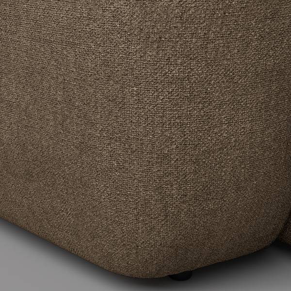 Ecksofa HUDSON 1,5-Sitzer mit Longchair Bouclé Stoff Helay: Olivbraun - Longchair davorstehend rechts