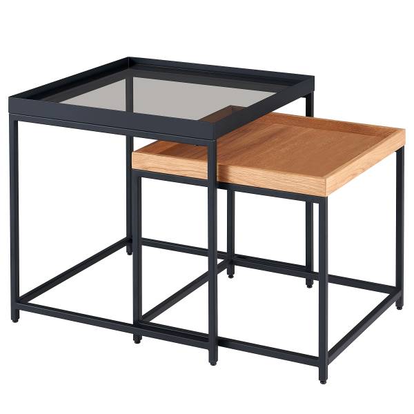 Tables basses KLOVEN - Lot de 2 Verre - Transparent / Chêne