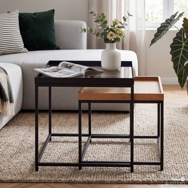 Tables basses KLOVEN - Lot de 2 Verre - Transparent / Chêne