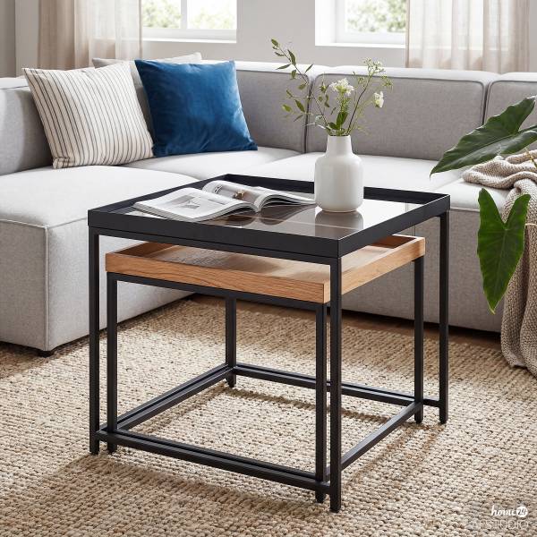 Tables basses KLOVEN - Lot de 2 Verre - Transparent / Chêne