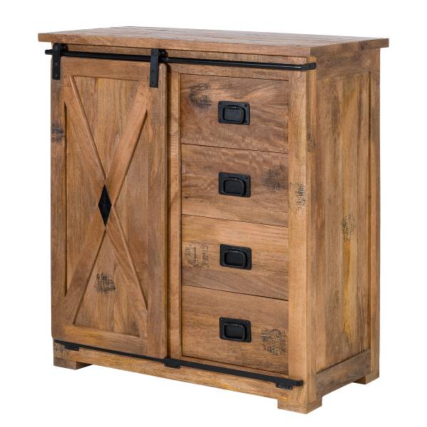 Houten kast FERROX 4 lades mangohout/zwart