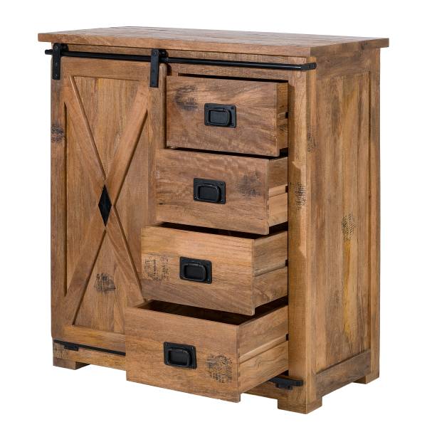 Houten kast FERROX 4 lades mangohout/zwart