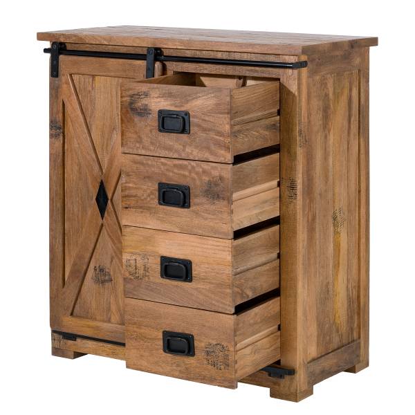 Houten kast FERROX 4 lades mangohout/zwart