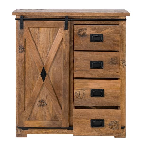 Houten kast FERROX 4 lades mangohout/zwart