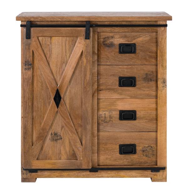 Houten kast FERROX 4 lades mangohout/zwart