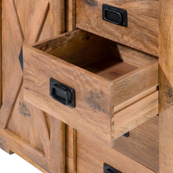 Houten kast FERROX 4 lades mangohout/zwart