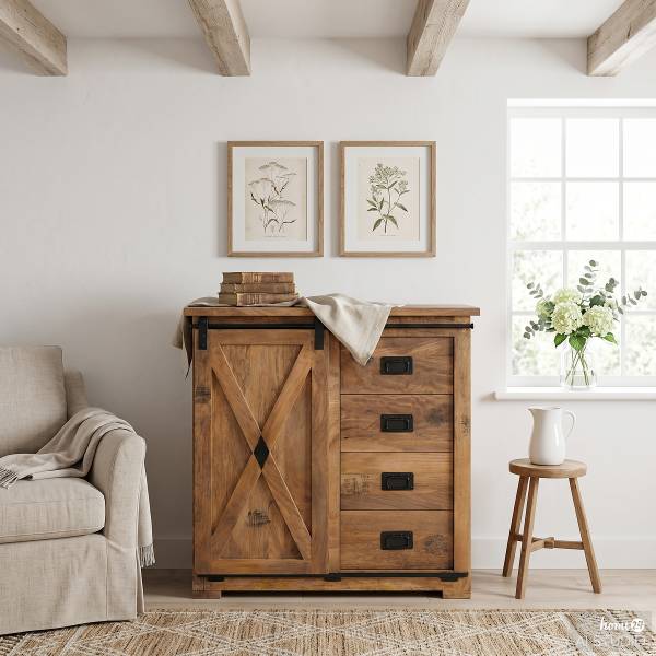 Houten kast FERROX 4 lades mangohout/zwart