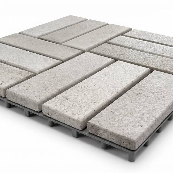 33er-Set Terrassenfliese Granyo 30x30 cm Granitoptik - Akazie massiv / Polypropylene - Hellgrau