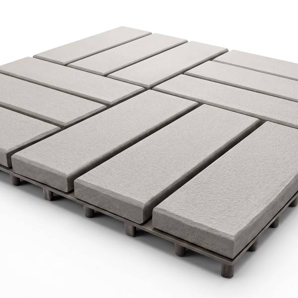 33er-Set Terrassenfliese Granyo 30x30 cm Betonoptik - Akazie massiv / Polypropylene - Grau