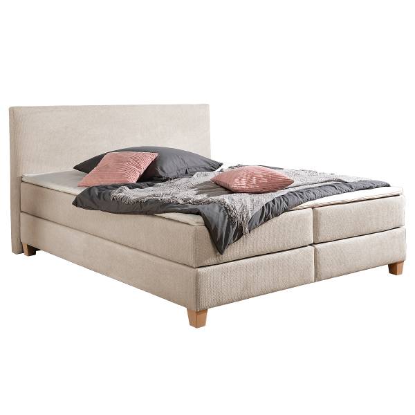 Boxspringbett Quintell Strukturstoff - Beige - 180 x 200cm - Bonellfederkernmatratze - H2