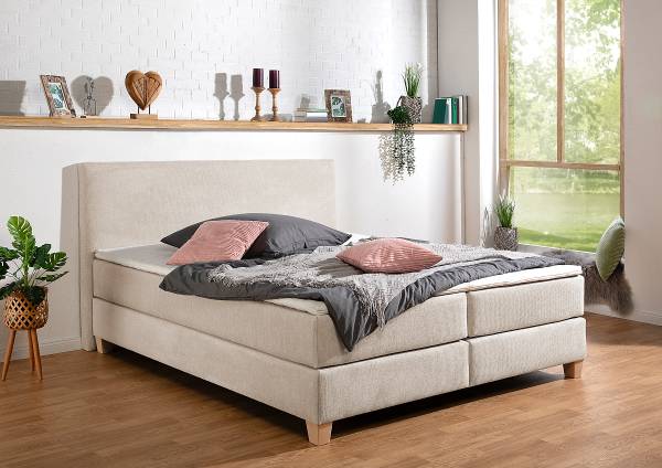 Boxspringbett Quintell Strukturstoff - Beige - 180 x 200cm - Bonellfederkernmatratze - H2