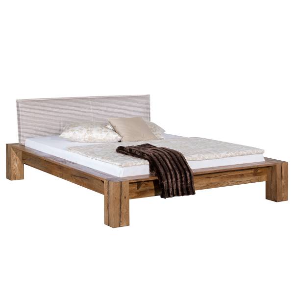 Massivholzbett Cordoba Cord - Hellgrau / Sumpfeiche - 160 x 200cm