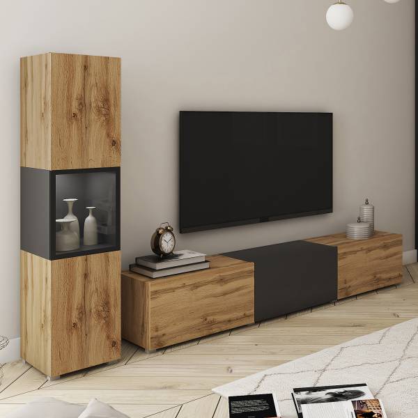 Wandmeubelset Baiola 2-dlg + verlichting Wotan eikenhout look/zwart