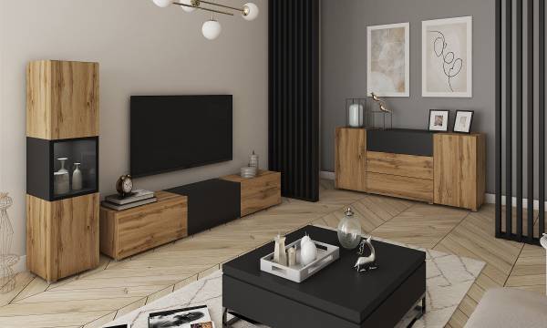 Wandmeubelset Baiola 2-dlg + verlichting Wotan eikenhout look/zwart