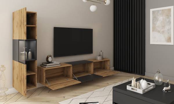 Wandmeubelset Baiola 2-dlg + verlichting Wotan eikenhout look/zwart