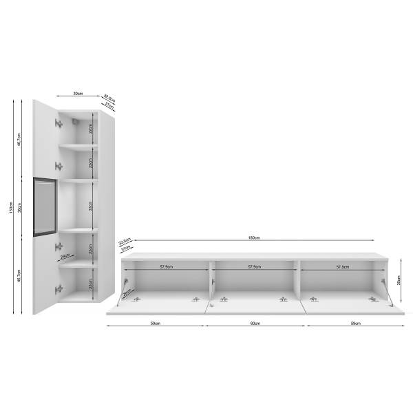 Wandmeubelset Baiola 2-dlg + verlichting Wotan eikenhout look/zwart