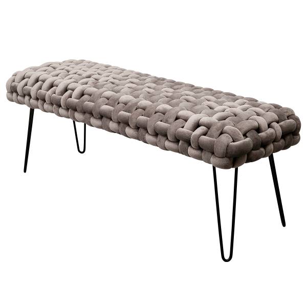 Banc rembourré Weave Argenté - 128 x 50 cm