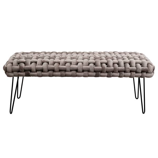 Banc rembourré Weave Argenté - 128 x 50 cm