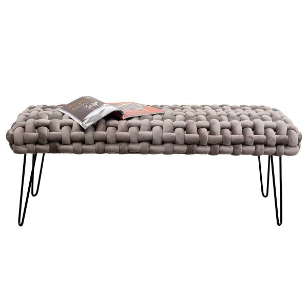 Banc rembourré Weave Argenté - 128 x 50 cm
