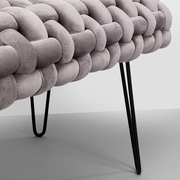 Banc rembourré Weave Argenté - 128 x 50 cm