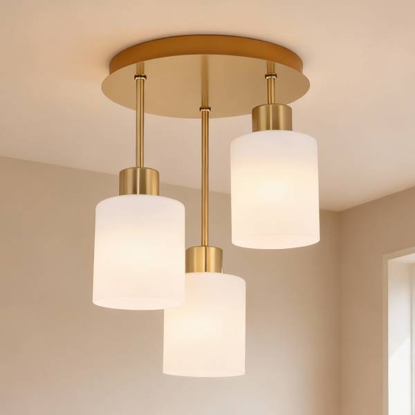 Hanglamp Polley gietijzer/melkglas - goudkleurig - Aantal lichtbronnen: 3