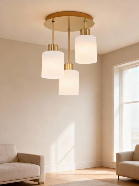 Hanglamp Polley gietijzer/melkglas - goudkleurig - Aantal lichtbronnen: 3
