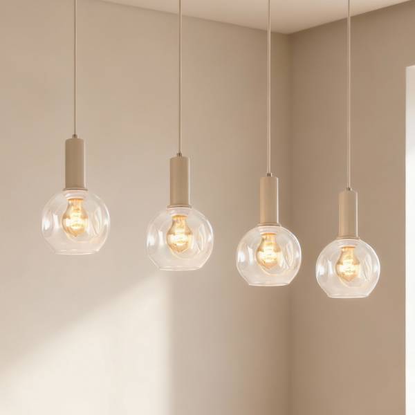 Pendelleuchte Bilman Gusseisen / Klarglas - Beige - 4-flammig