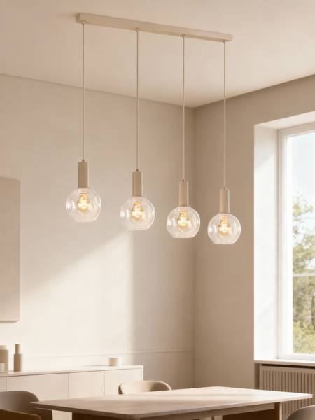 Pendelleuchte Bilman Gusseisen / Klarglas - Beige - 4-flammig