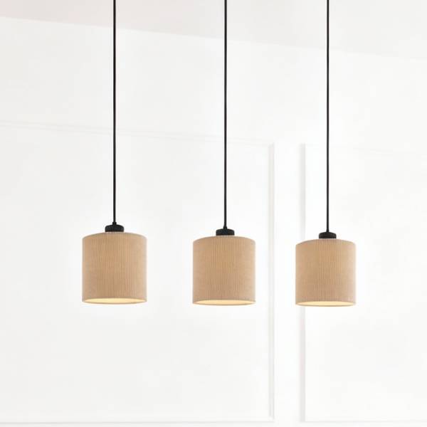 Hanglamp Coning gietijzer/fluweel - lichtbruin - 3-lichts