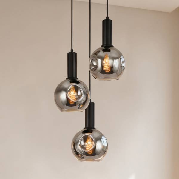 Hanglamp Ardeno rond gietijzer/rookglas - zwart - 3-lichts